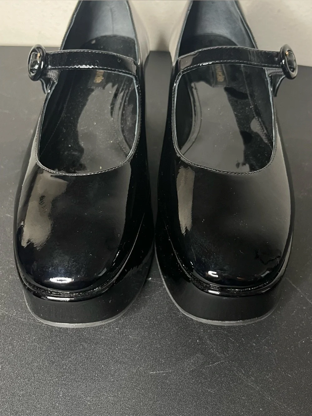 Larroude Blair Flatform Mary Jane’s Platform Wedge in Black Patent Leather